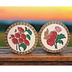 2 Vintage MODERN ART CO Plaster Chalkware 9" Flower Butterfly Wall Plaque USA.